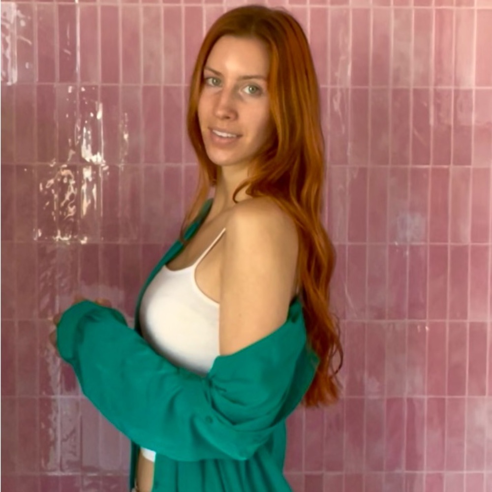 Teal button down tunic, long sleeve tee